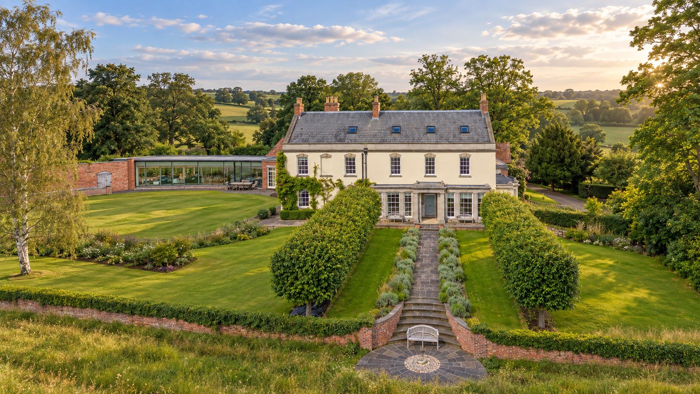Grade II listed English manor house with landscaped grounds in Worcestershire
