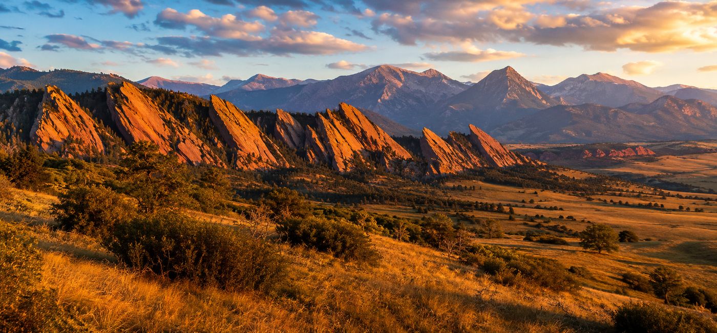 The foothills of the Colorado Front Range near Loveland, with dramatic rocky ridgelines and open sky