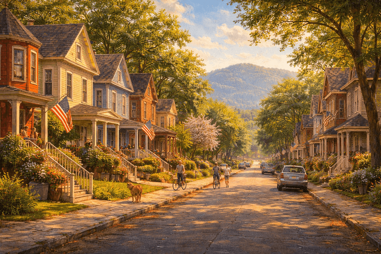 A residential street in Holyoke, Massachusetts, a small city in the Pioneer Valley near the Connecticut River.