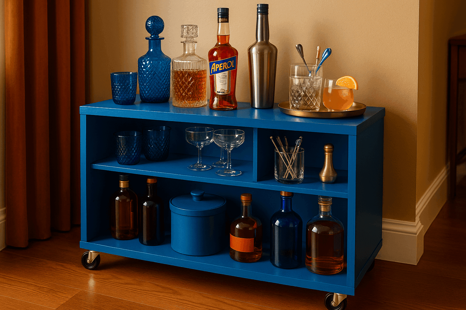 Transform a Bookshelf into Bar Cart Gold.png
