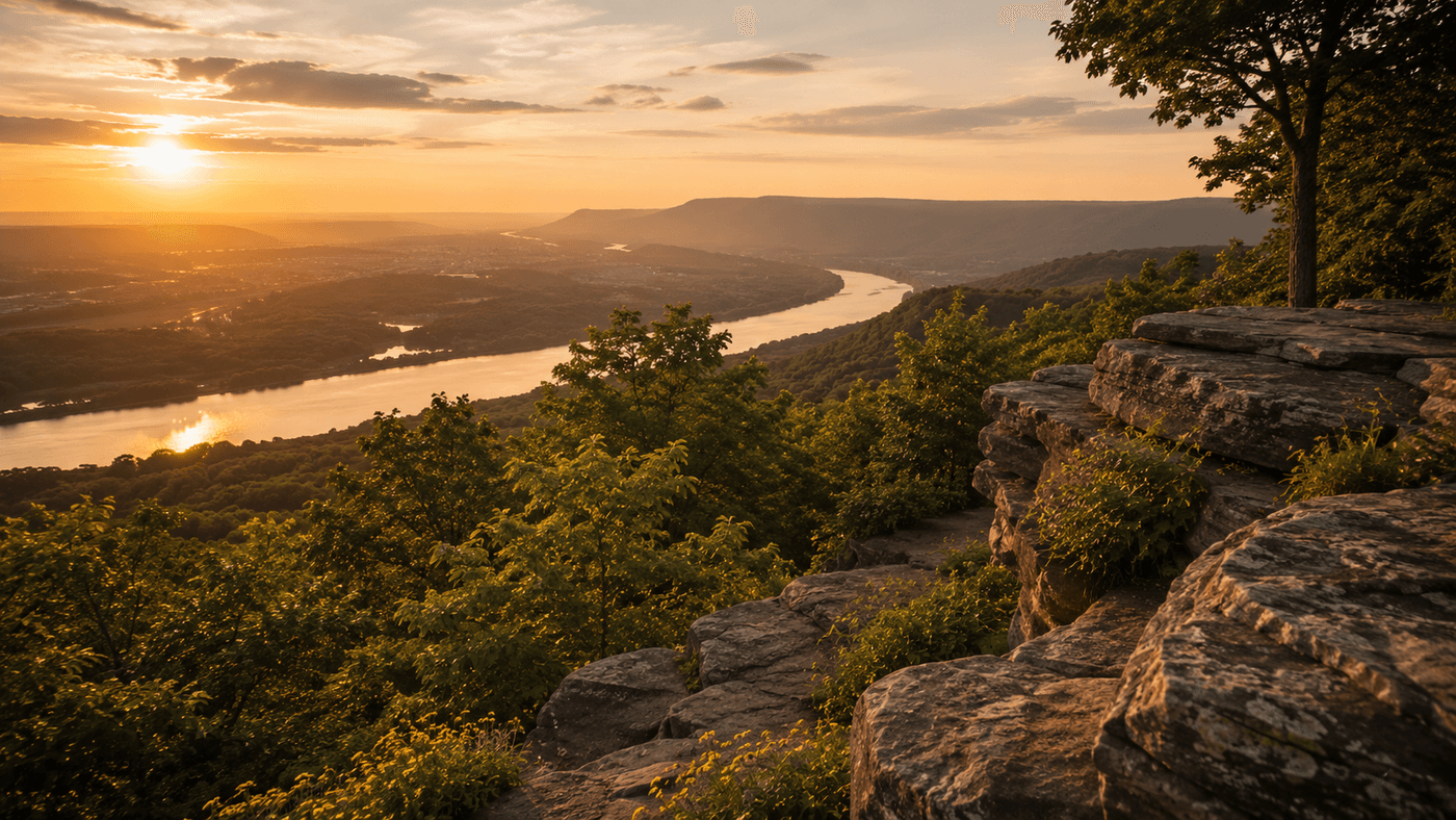 Missionary Ridge in Chattanooga, Tennessee with sweeping views of the Tennessee River and Lookout Mountain
