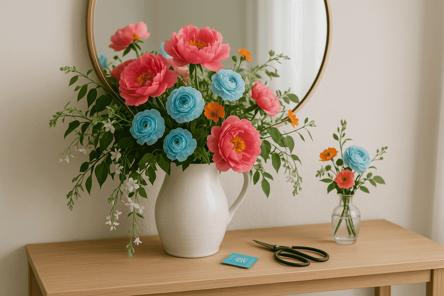 Beautiful arrangement of fresh spring flowers in stylish vase
