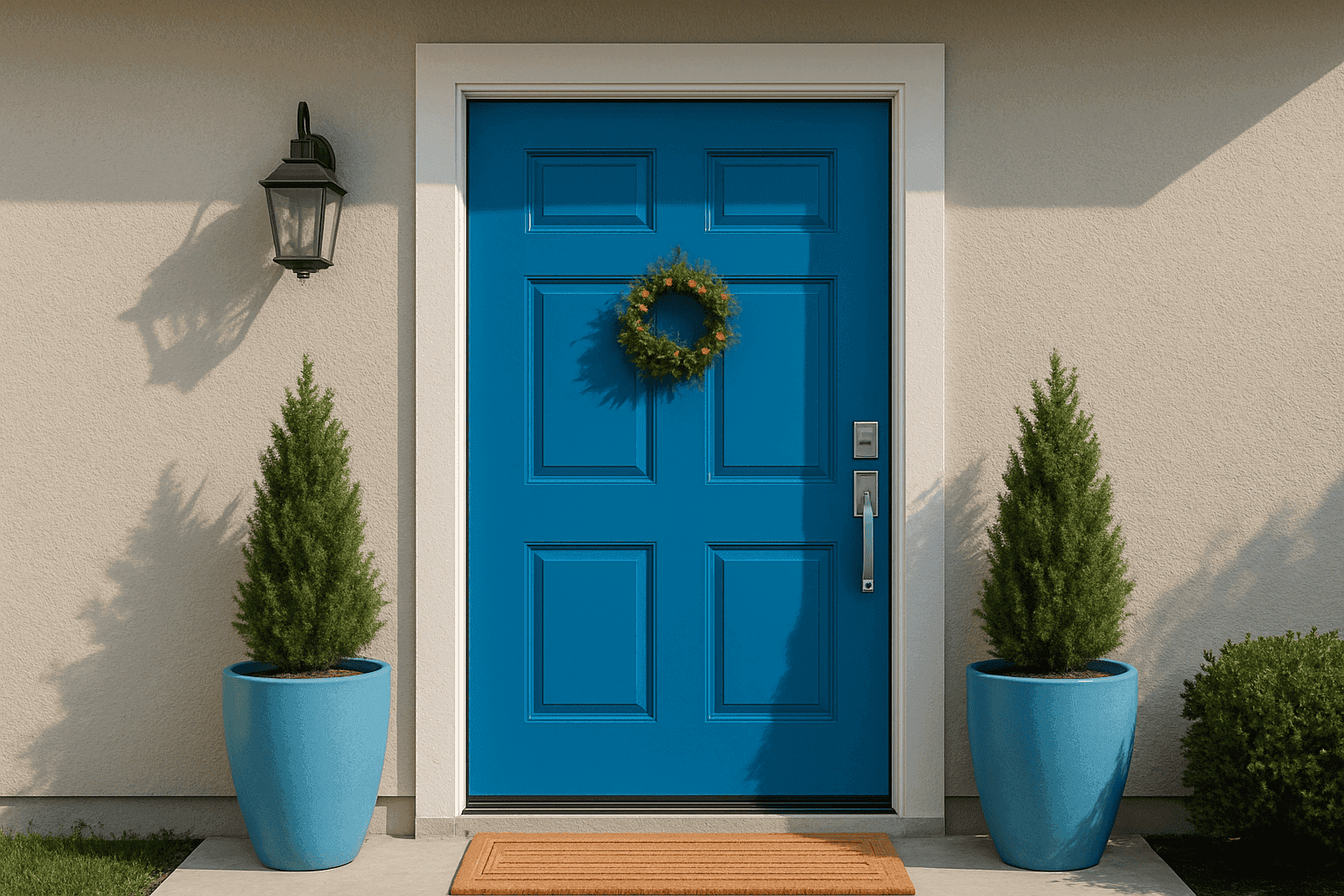Freshly painted colorful front door