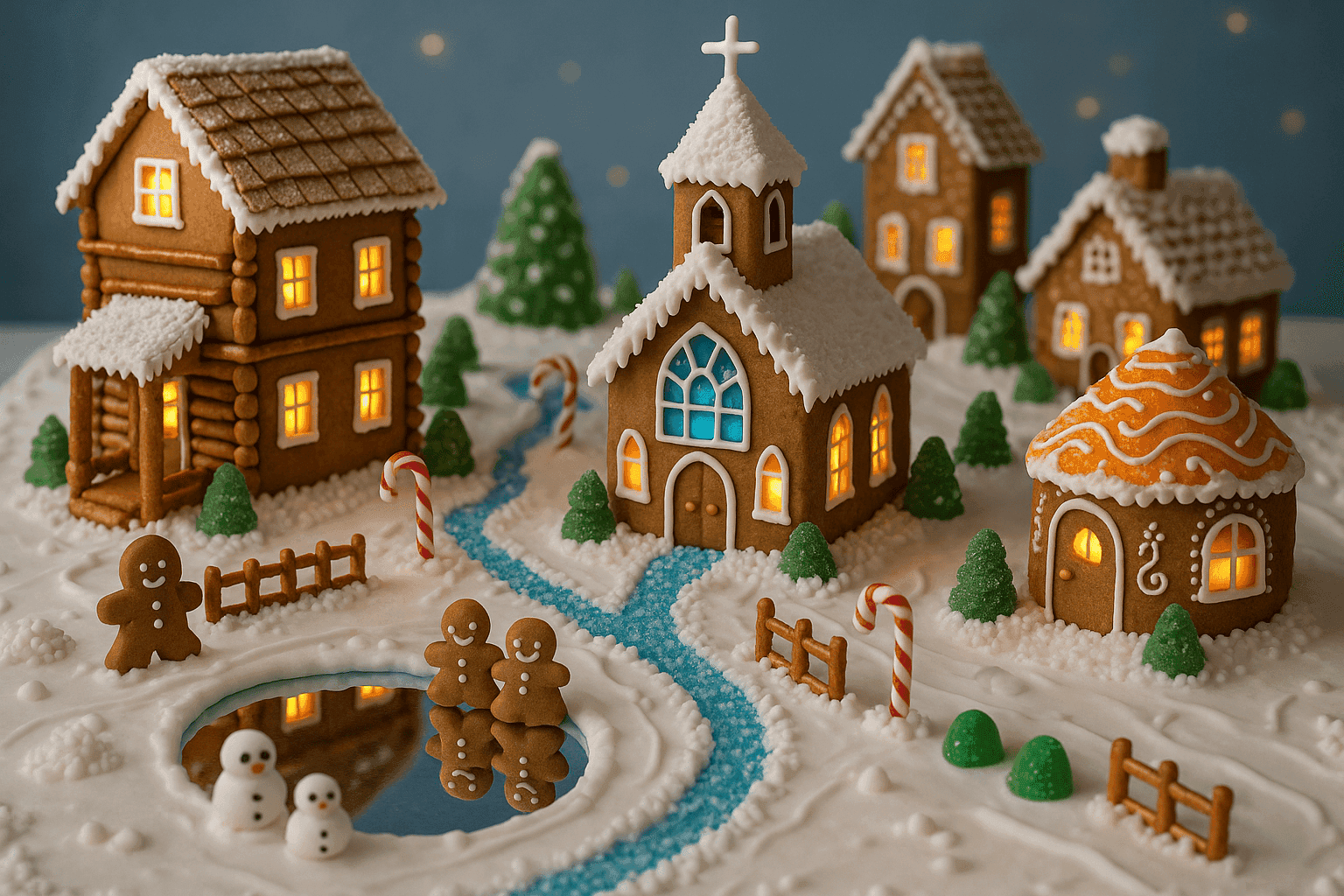 Beautiful handmade gingerbread house with creative candy decorations