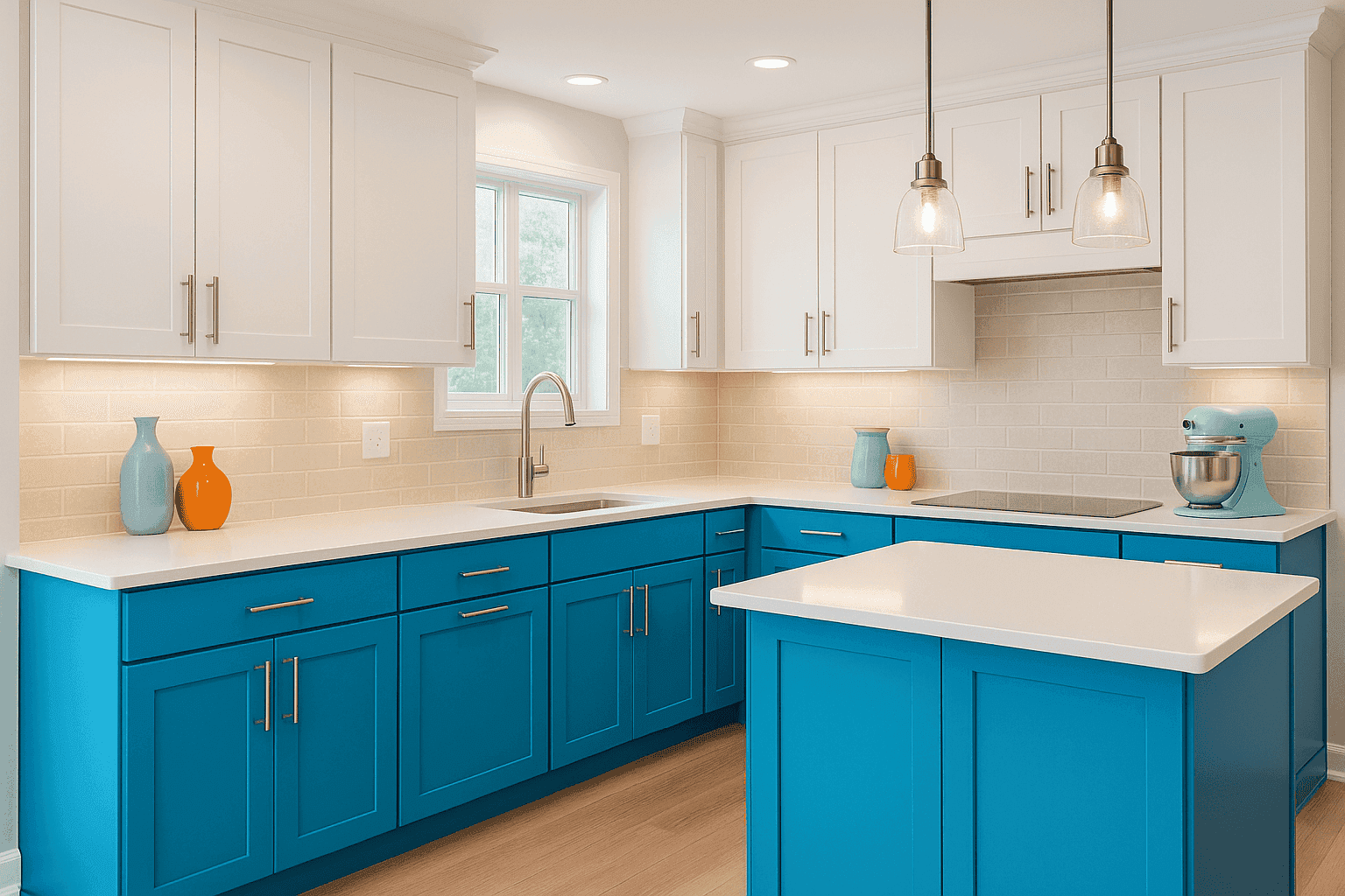 Bright kitchen with freshly painted cabinets and new hardware