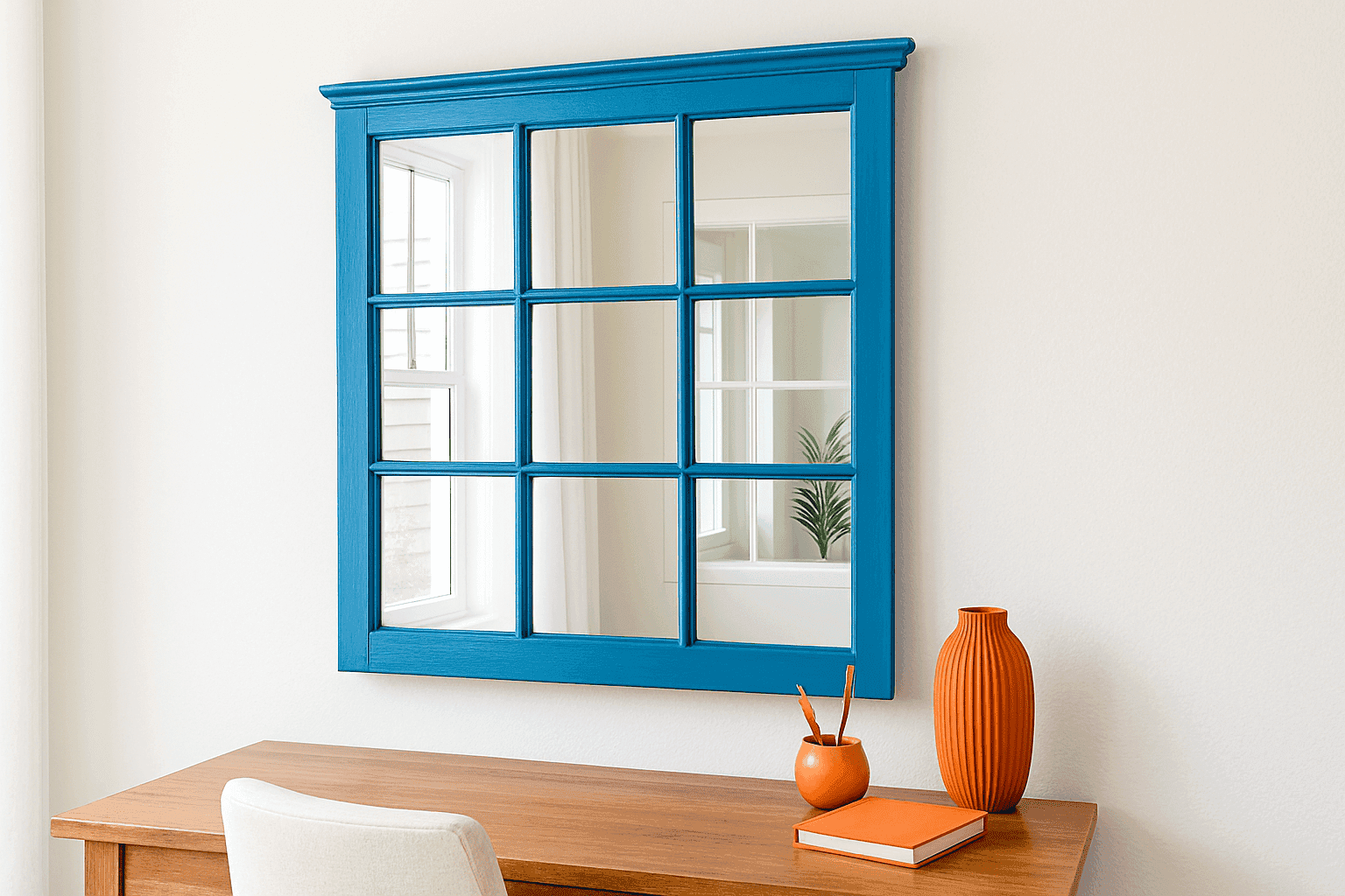 Restored vintage window repurposed as a decorative mirror