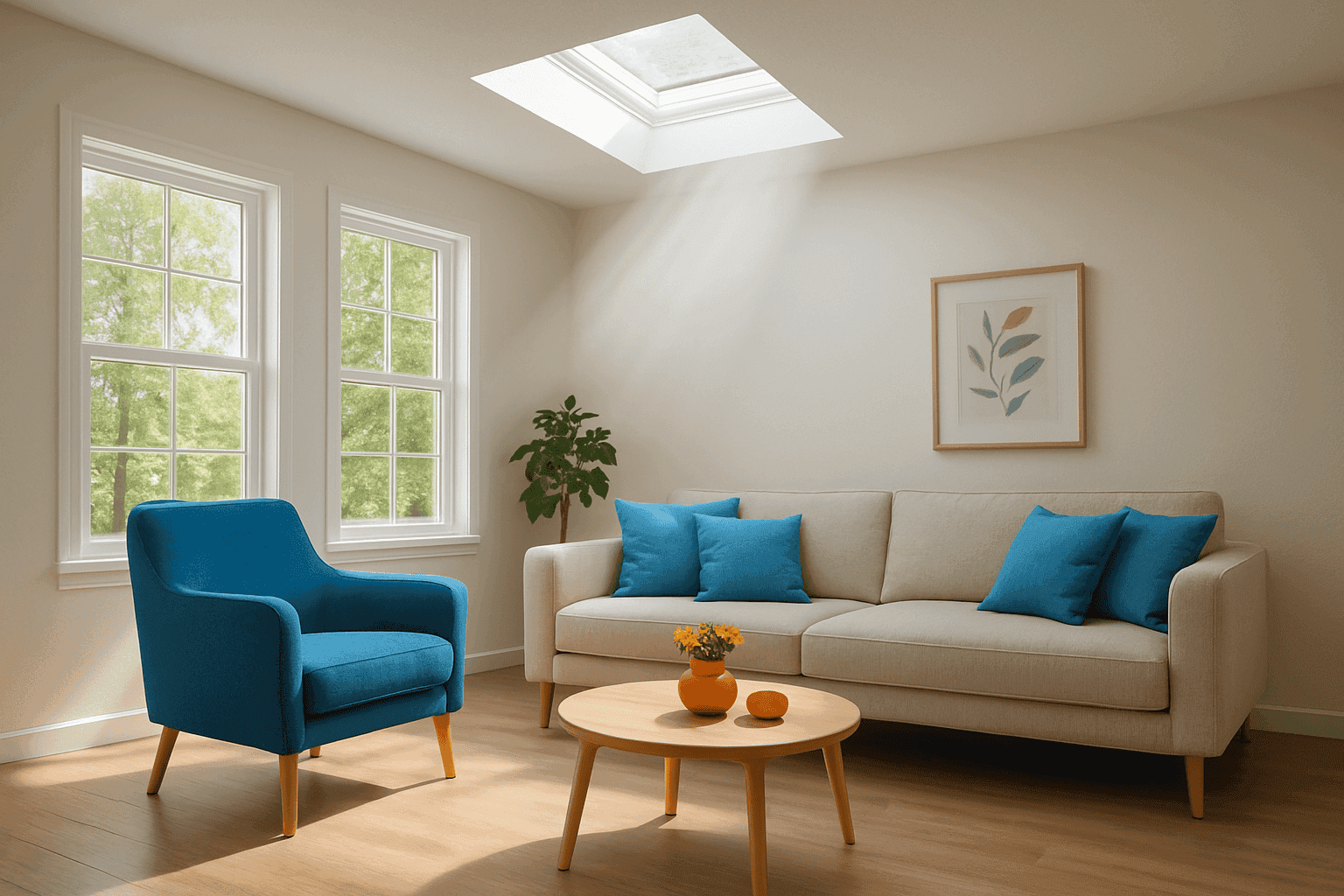 Bright room with newly installed skylight casting natural light across the space