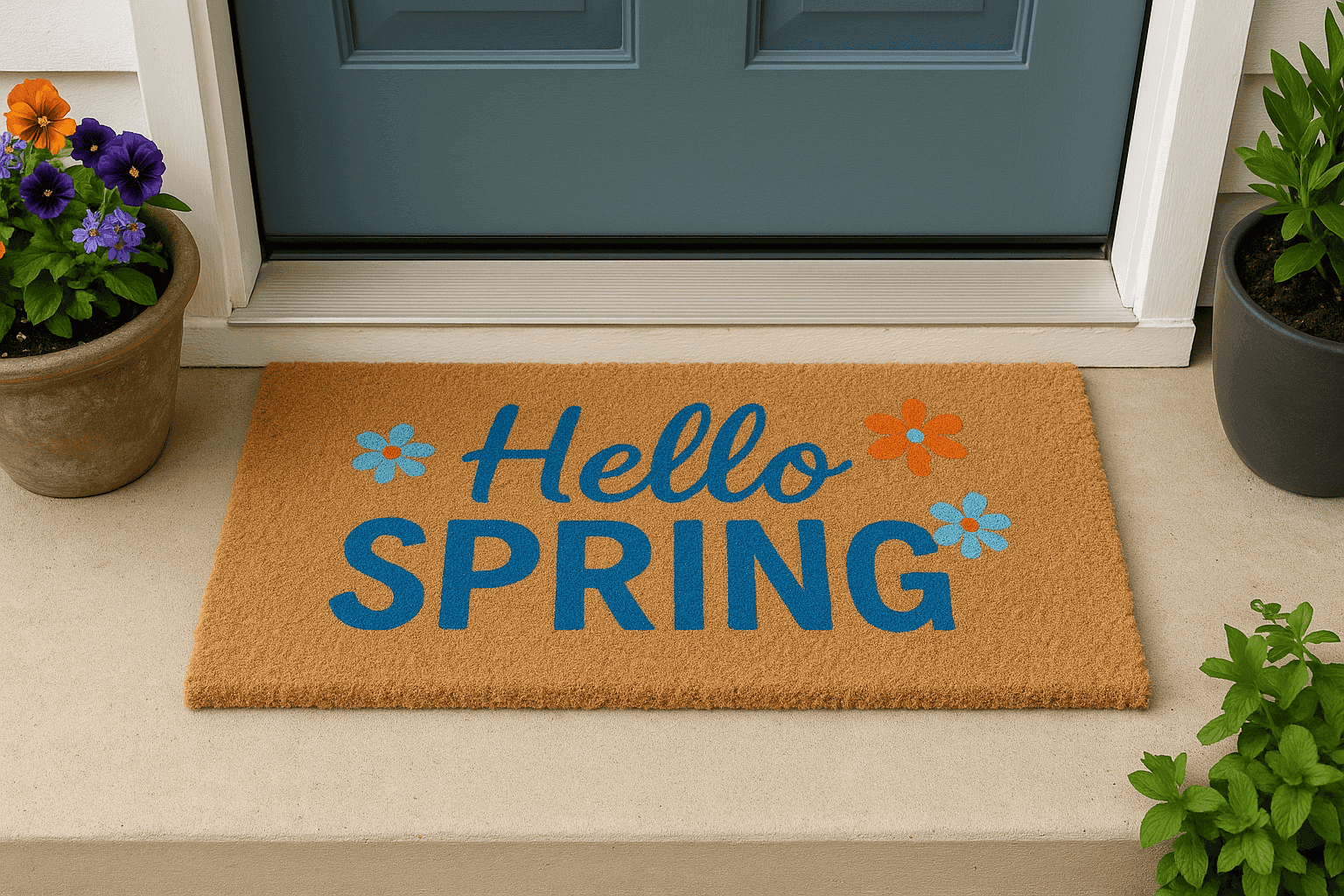 Colorful DIY stenciled doormat with spring design