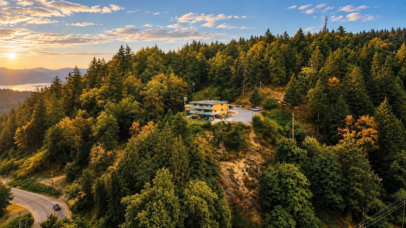 Colorful 1970s-themed mansion perched on a private hillside in Chilliwack, British Columbia