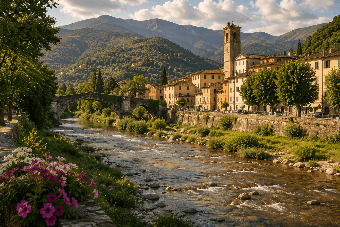 Countryside river landscape in Camaiore, Tuscany, Italy
