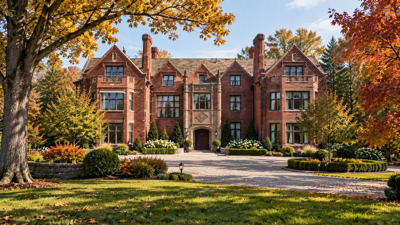 Historic 1903 estate building on a former educational campus in Lenox, Massachusetts