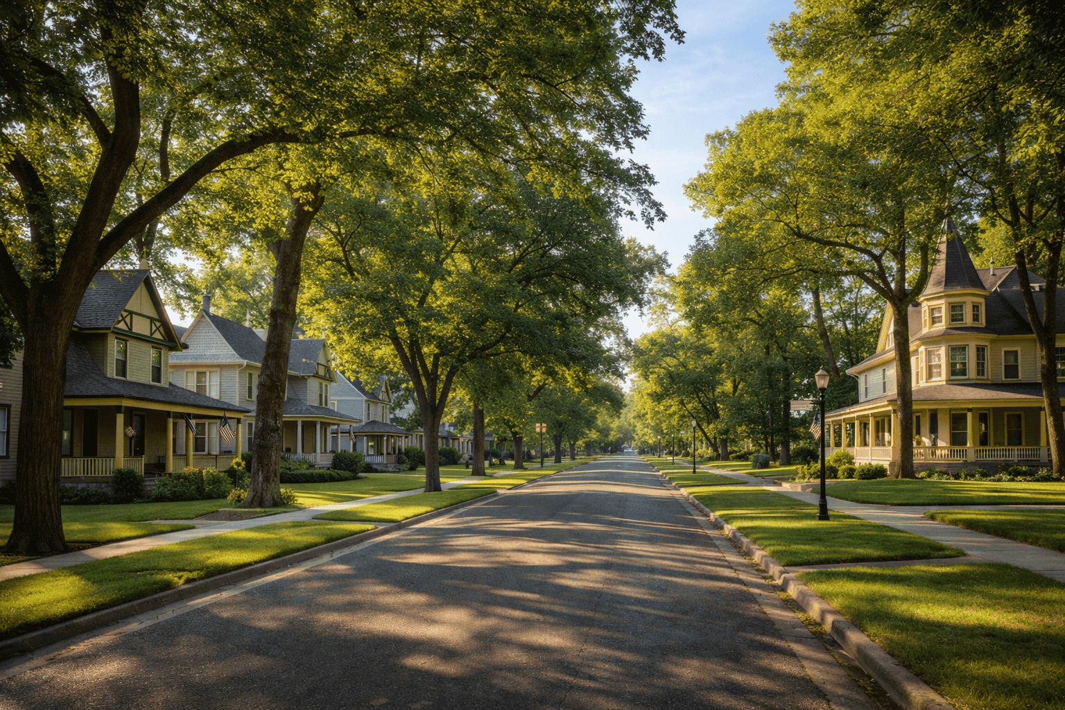 A quiet tree-lined street in Saint James, Minnesota, a small town on the southern Minnesota prairie, with historic homes set on generous lots.