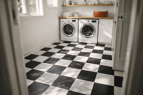 Go Bold: Checkerboard Floor That Makes Your Laundry Room Fun